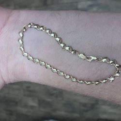 14K Solid Gold Hollow Heart Link Bracelet 7” Gorgeous 