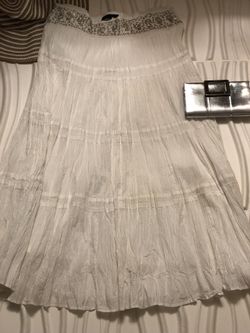 White Extra Long Ruched skirt with sequins, Size L $99