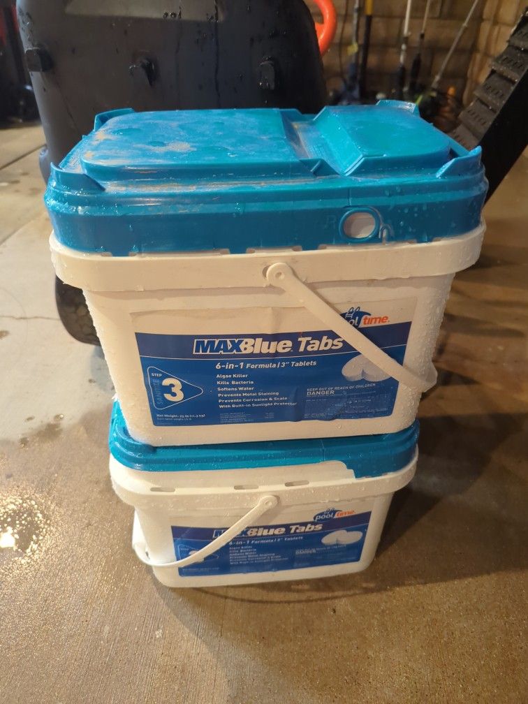 MAX BLUE TABS 6 IN 1 FORMULA For Your POOL TO HAVE IT crystal Clear 2 TWENTY FIVE POUND BOXES AVAILABLE