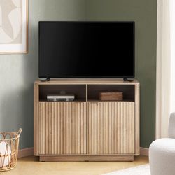mopio Brooklyn Corner Storage Cabinet, Mid Century Modern Buffet, Entertainment Center, Storage Cabinet with Doors and Shelves, Media Cabinet for 55 i
