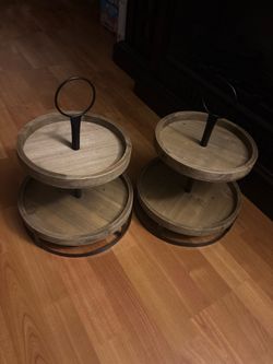 Two  wood tiered trays