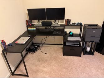 SEDETA 66” L-Shaped Computer Desk w/ File Drawer, Power Outlet & Storage