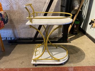 Petite Golden Handle Faux Marble Bar Cart