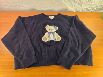 True Brand Navy Blue Teddy Bear Embroidered Pullover Sweater Coquette Aesthetic