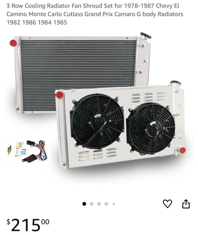 3 Row Cooling Radiator Fan Shroud Set for 1978-1987 Chevy El Camino Monte Carlo Cutlass Grand Prix Camaro G body Radiators 1982 1986 1984 1985