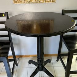 High-Top Black Wooden Table + 2 Chairs – Good Condition – $100 OBO