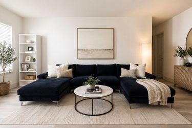 Modern Navy Blue Sectional Sofa w/ Chaise – Clean, Deep & Super Comfortable