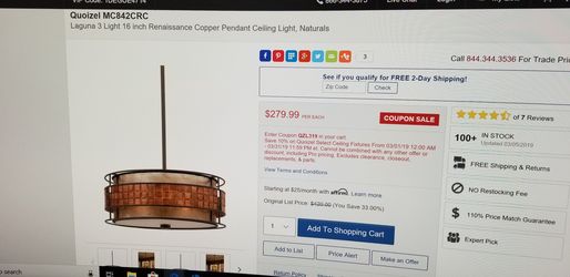 Quoizel Laguna 3 light ceiling light