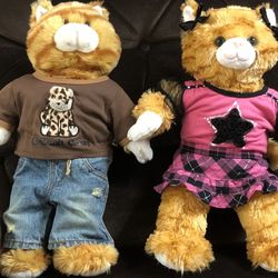 Pair of Build-A-Bear Orange Cats Plush Stuffed Animal 17” w/ clothes
