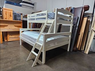 White Wood Twin Over Full Bunk Bed