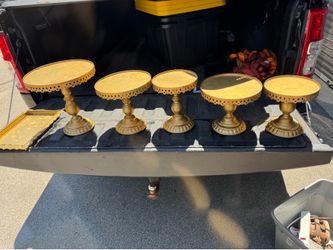 Gold Metal Cake Stands And Pastry Tray Set