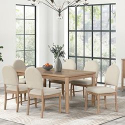 Brand New Natural Tone & Beige 7pc Formal Dining Table Set