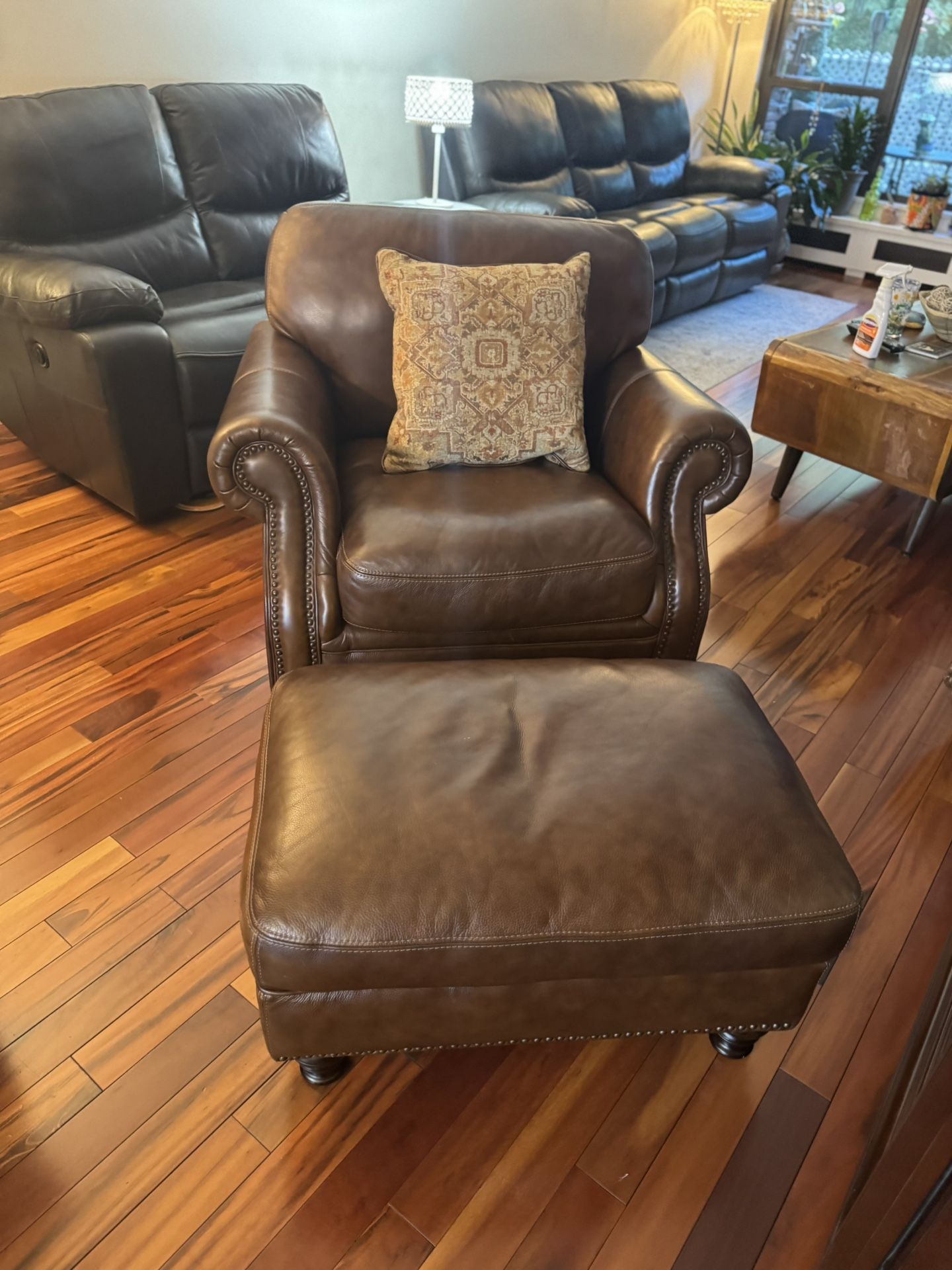 Leather Brown Chair With Ottoman