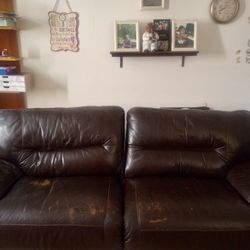 Brown Hide Leather Sofa 