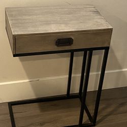 Sofa/Nightstand /Side End  Snack  C Table With Black Metal Base Storage Drawer H26”xW16”xD10”