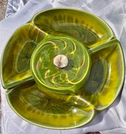 🌿 Vintage Mid-Century Modern Avocado Green Chip & Dip Set 🌿