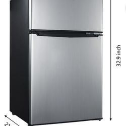 Galanz 3.1 Cu Ft Mini Fridge with Freezer – Stainless Steel, Energy Star, Two-Door Compact Refrigerator
