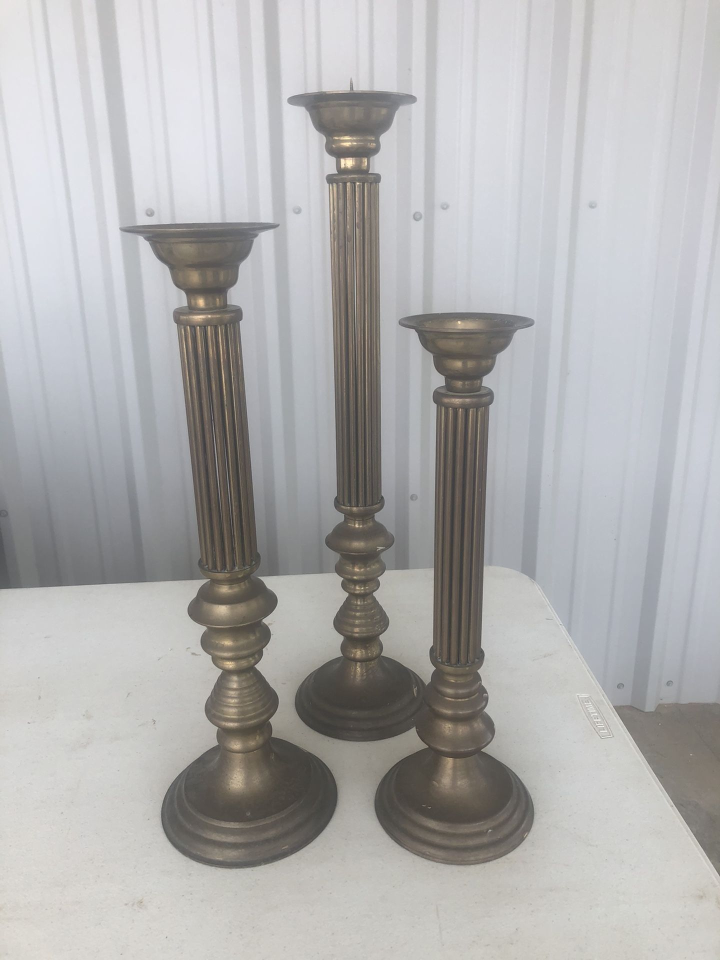 3 piece brass candle sticks