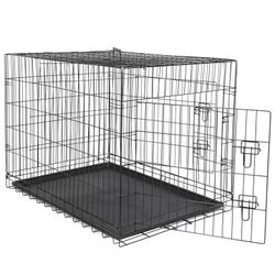 Double Door Folding Metal Dog Crate with Tray & Divider Panel for Dogs, Black, 42"