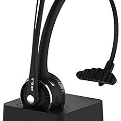 Trucker Wireless Bluetooth Headset with Microphone, Mute Function, Charging Base, Bluetooth 5.0, 17H Clear Talk Time, On Ear Bluetooth Headphones for