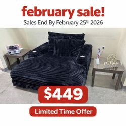 Black Jumbo Corduroy Living Room Chaise Sofa 