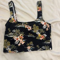 Black With Flower Crop Top
