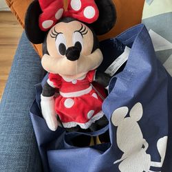 Authentic Minnie Mouse Plush From Disney With Tote Bag 