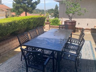 9 Piece Patio Set! 7’ Aluminum Outdoor Table & 8 Patio Chairs