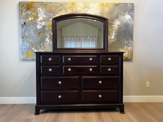 64” Wide 44-77” Tall Espresso Brown 9 Dovetail Drawer Dresser w/ Mirror- Optional Tall Boy & Nightstand