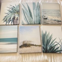 Set of 6 Coastal Canvas Wall Art Prints  
