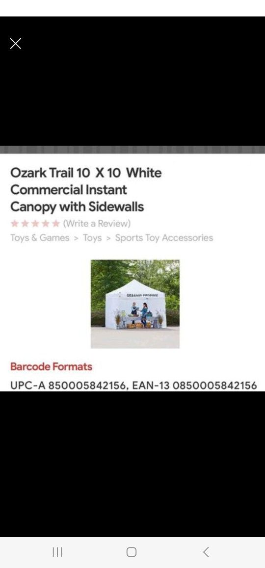 Ozark Trail 10 X 10 White
Commercial Instant
Canopy with Sidewalls