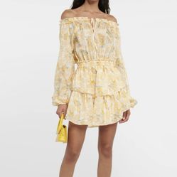 NWT LoveShackFancy Popover Off-Shoulder  Floral Silk Minidress - Size Medium