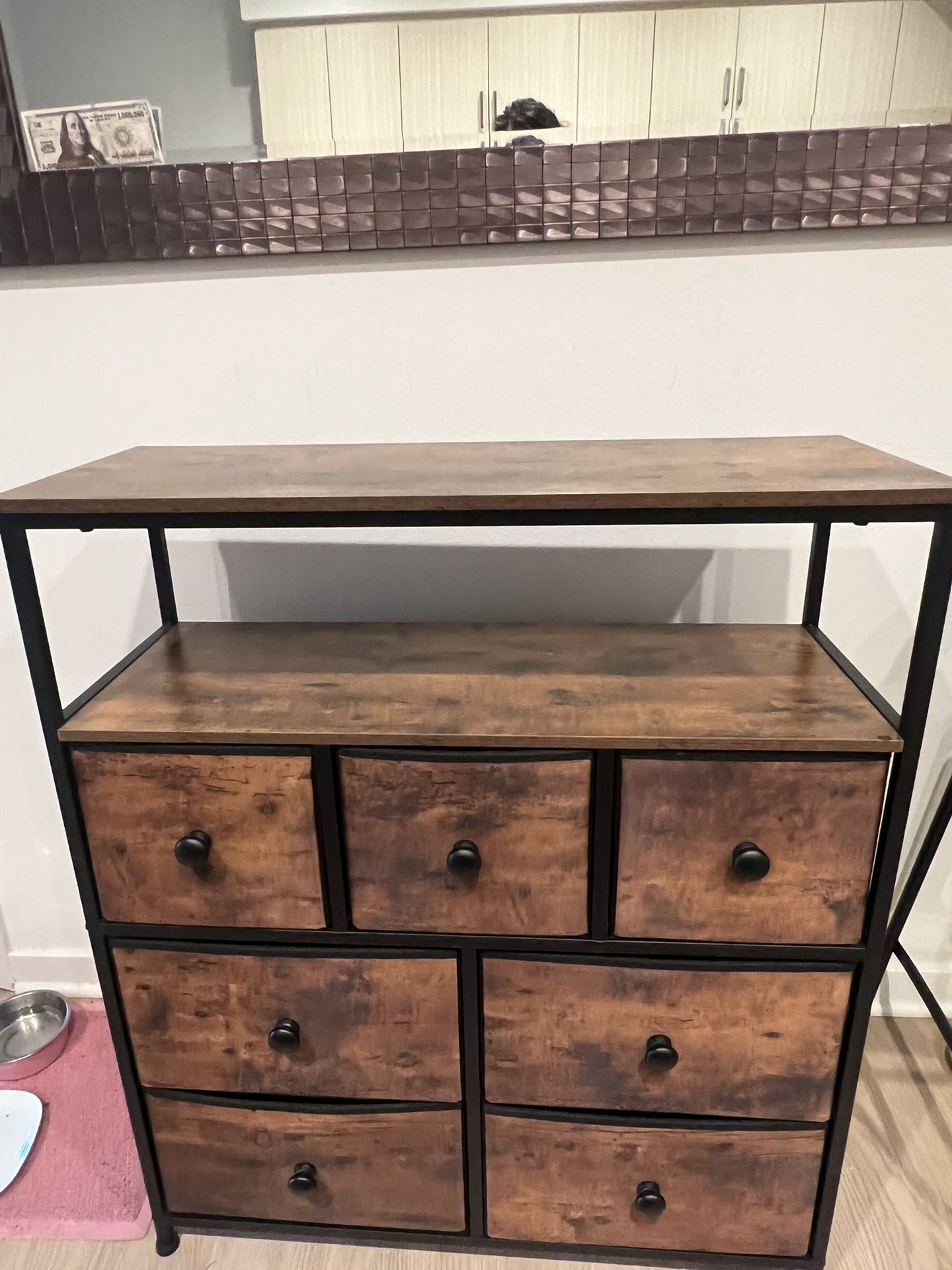 🪵 Rustic Industrial 7-Drawer Storage Cabinet / Console Table