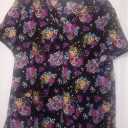 Day Of The Dead Scrub Top Plus Size
