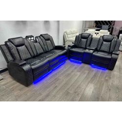 Black Breathing Living Room Reclining Sofa And Loveseat Set