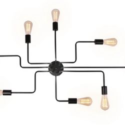 8-light antique black industrial ceiling light fixture. L 43.3 inches (without bulbs) x W 22.83 inches (without bulbs) x D22.83 inches (without bulbs)