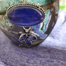 Silver Pendant With Lapis And Topaz