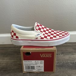 Vans Classic Slip-On Checkerboard Red, Unisex, Men’s Size 7/Women’s Size 8.5 (slightly Used) 