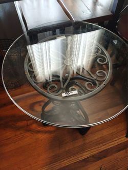 Round Glass Top Wrought Iron Side Table