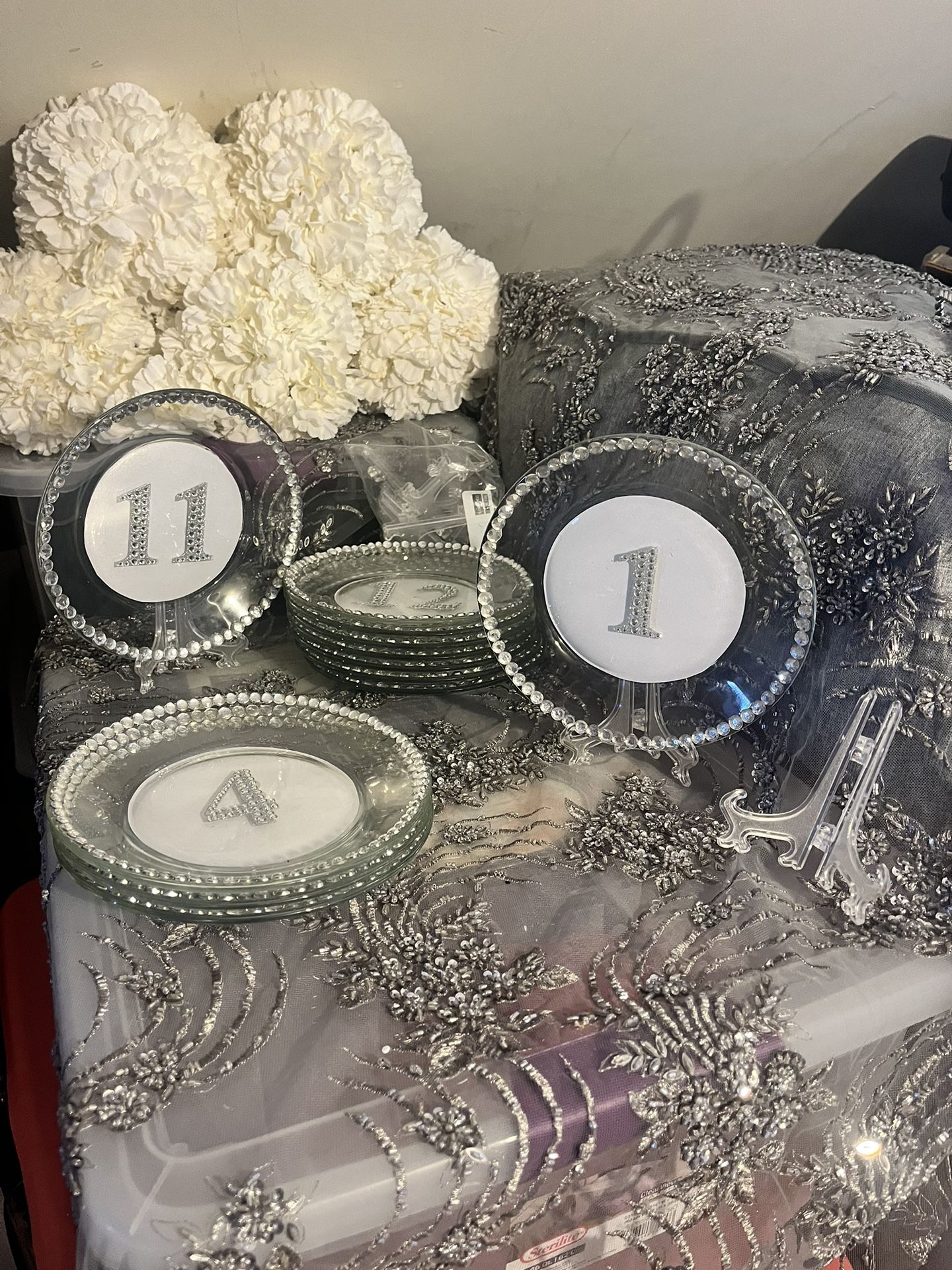 Table Numbers Handmade, Rhinestone Glass 1-12