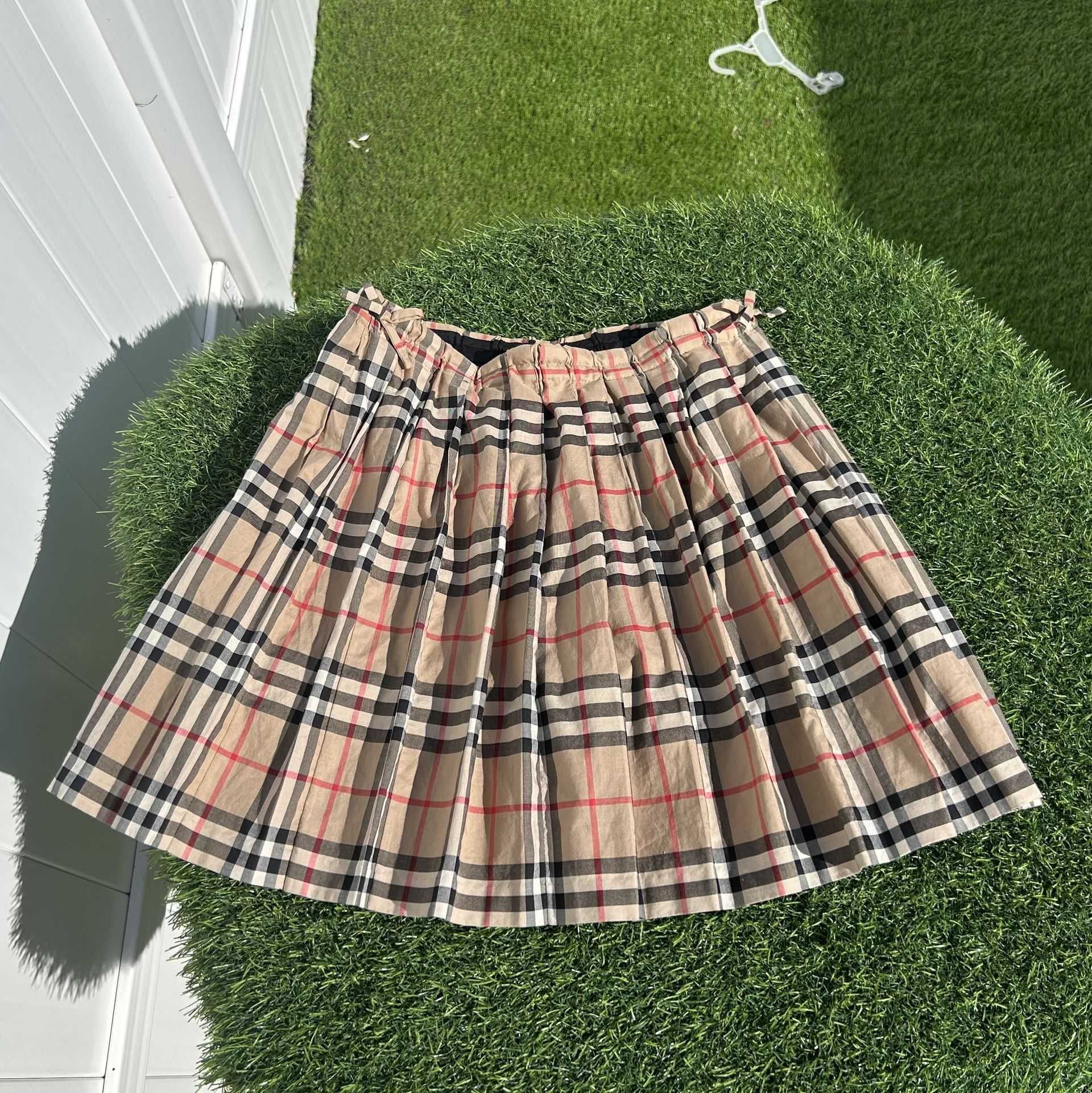 BURBERRY PLEATED MINI SKIRT CLASSIC CHECK BEIGE BLACK RED GIRLS LARGE