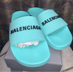 balenciaga aqua blue slides (like new)