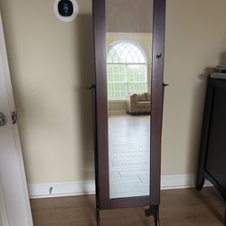 Standing Jewelry Armoire with Mirror and Locking Key