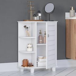 NEW in Box White Storage Cabinet w 3x Curved Side Shelves