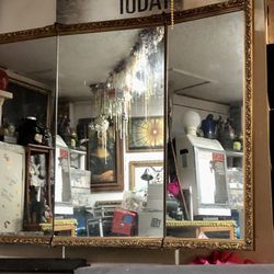 Huge Afina Ornate Gold Three Mirror Medicine Bathroom Cabinet 