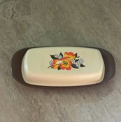 Vtg Sterlite Butter Dish Hawaiian Flowers Butter Dish Tropical Floral Camping