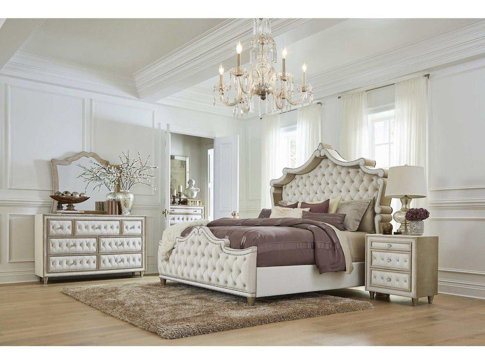 Antonella Ivory & Camel 5pc Queen Panel Bedroom Set

