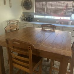 Oak Table, Chairs And Hutch