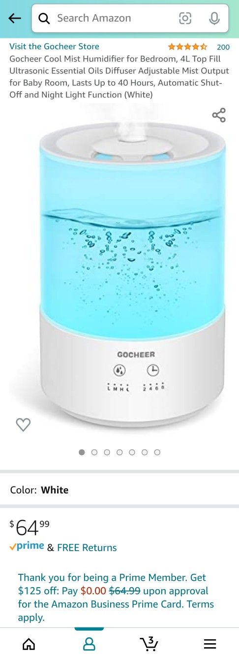 Gocheer Cool Mist Humidifier for Bedroom, 4L Top Fill Ultrasonic Essential Oils Diffuser