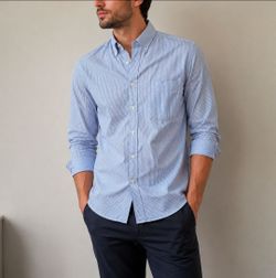 Van Heusen Pinpoint Oxford Dress Shirt – Size 16½ / 34-35 Large – Blue & White Striped